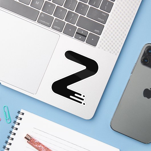 Grappige Zig Zag Letter Z Monogram Sticker (Laptop met iPhone)