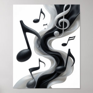 Grappige Zilveren MUZIEK IN BEWEGING Tekst Ontwerp Poster
