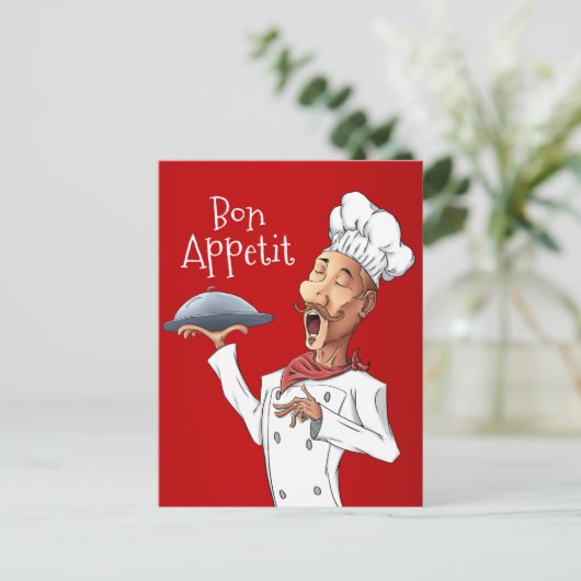 Grappige Zingende Chef op Rood Briefkaart (Staand voorkant)