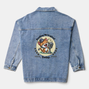 Grappige zingende kat denim jacket