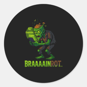 Grappige Zombie Brainrot Meme 6 7 Halloween Jongen Ronde Sticker