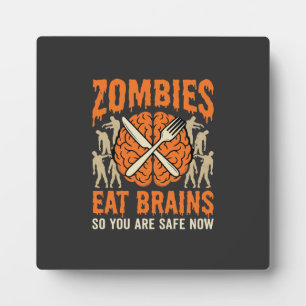 Grappige Zombie Eet Hersenen Halloween Vector Ontw Fotoplaat