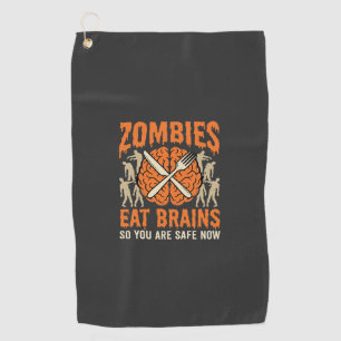 Grappige Zombie Eet Hersenen Halloween Vector Ontw Golfhanddoek