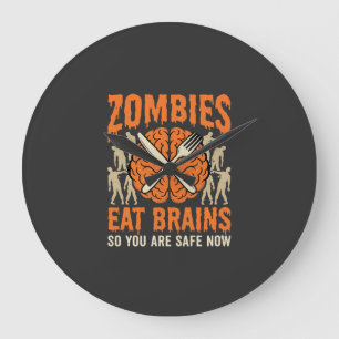 Grappige Zombie Eet Hersenen Halloween Vector Ontw Grote Klok