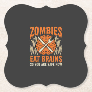 Grappige Zombie Eet Hersenen Halloween Vector Ontw Kartonnen Onderzetters