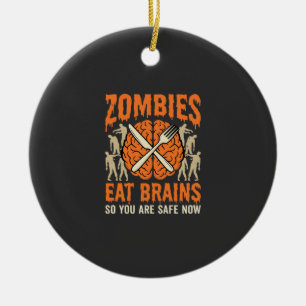Grappige Zombie Eet Hersenen Halloween Vector Ontw Keramisch Ornament