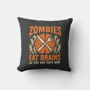 Grappige Zombie Eet Hersenen Halloween Vector Ontw Kussen