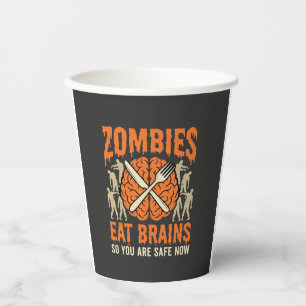 Grappige Zombie Eet Hersenen Halloween Vector Ontw Papieren Bekers