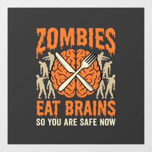 Grappige Zombie Eet Hersenen Halloween Vector Ontw Raamsticker