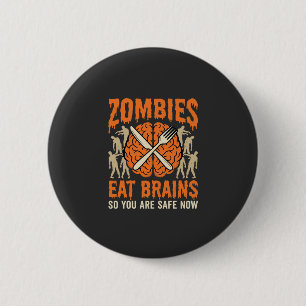 Grappige Zombie Eet Hersenen Halloween Vector Ontw Ronde Button 5,7 Cm