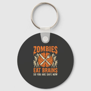 Grappige Zombie Eet Hersenen Halloween Vector Ontw Sleutelhanger