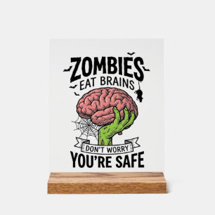 Grappige Zombie Eet Hersenen Je Bent Veilig Hallow Acryl Bord