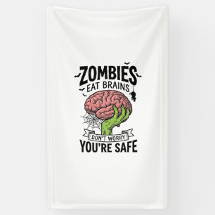 Grappige Zombie Eet Hersenen Je Bent Veilig Hallow Spandoek