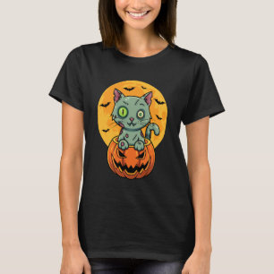 Grappige Zombie Kat Pompoen Schattige Kitten Vrouw T-shirt
