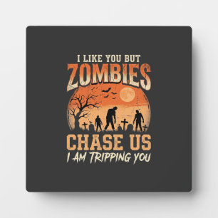 Grappige zombies Halloween achtervolgen ons ontwer Fotoplaat