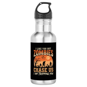 Grappige zombies Halloween achtervolgen ons ontwer Waterfles