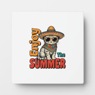 Grappige Zomer Kat Sombrero Vintage Gravure Ontwer Fotoplaat