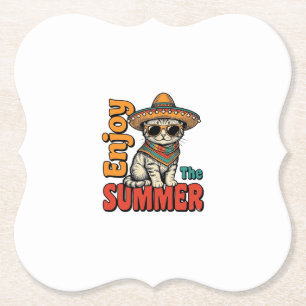 Grappige zomer kat sombrero vintage gravure ontwer kartonnen onderzetters