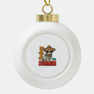 Grappige zomer kat sombrero vintage gravure ontwer keramische bal ornament