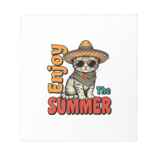 Grappige Zomer Kat Sombrero Vintage Gravure Ontwer Notitieblok
