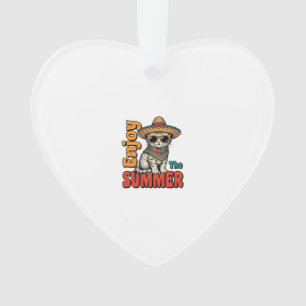Grappige zomer kat sombrero vintage gravure ontwer ornament