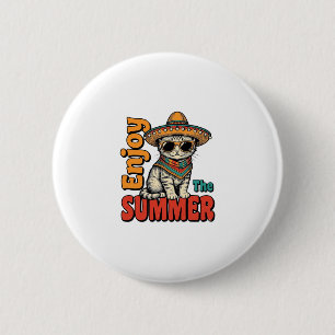 Grappige zomer kat sombrero vintage gravure ontwer ronde button 5,7 cm