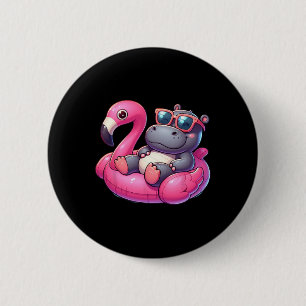 Grappige Zomer Nijlpaard Roze Zwembad Feestje Hawa Ronde Button 5,7 Cm
