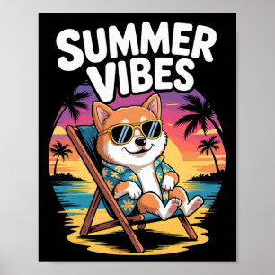 Grappige zomer Shi Inu strand hond vakantie Poster