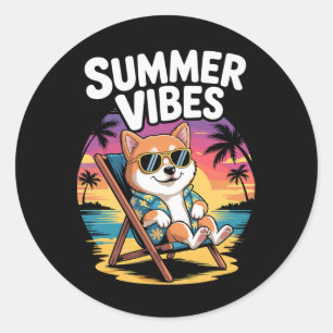 Grappige zomer Shi Inu strand hond vakantie Ronde Sticker