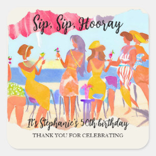 Grappige zomer strand cocktail vrouwen 50ste verja vierkante sticker