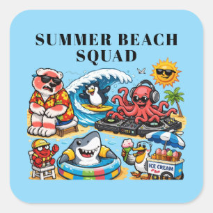 Grappige zomer strandfeestdieren - DJ Octopus & Su Vierkante Sticker