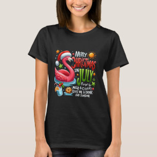 Grappige zomerse kerst flamingo vrolijk in de kers t-shirt