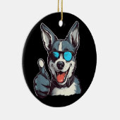 Grappige zonnebril hond met duimen omhoog keramisch ornament (Rechts)