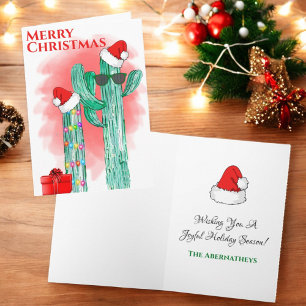 Grappige Zuidwest Cactus Kerstmannenhoeden Custom Feestdagen Kaart