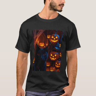 Grappige Zwart Kat Selfie met Jack O Lantern Pompo T-shirt
