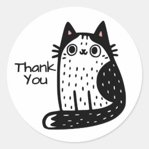Grappige Zwart-Wit Kat Dank Je  Ronde Sticker