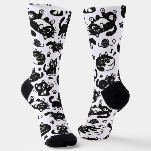 Grappige zwart-wit kattenpatroon sokken