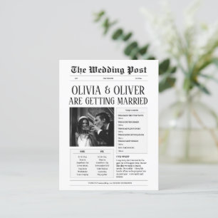 Grappige zwart-wit krantenfoto bruiloft briefkaart