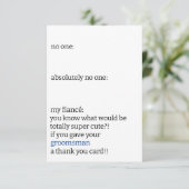 Grappige zwart-wit simpele bruidsjonker geen-één-m bedankkaart (Staand voorkant)