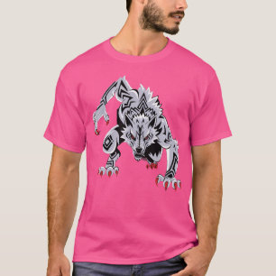 Grappige zwarte agressieve wolf rode ogen weerwolf t-shirt