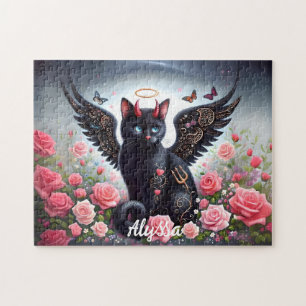 Grappige Zwarte Duivel en Engel Kat  Legpuzzel