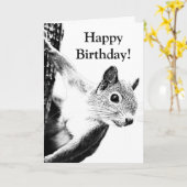 Grappige zwarte en witte eekhoorn bewerkbaar kaart (Gele Bloem)