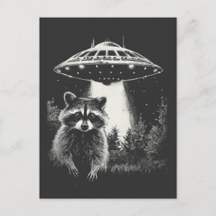 Grappige zwarte en witte ruimte wasbeer UFO Briefkaart
