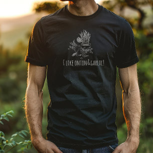 Grappige zwarte en witte ui & knoflook t-shirt
