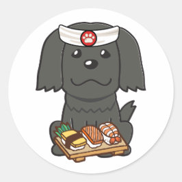 Grappige zwarte hond is een sushi chef ronde sticker