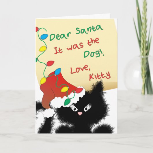 Grappige Zwarte Kat "Beste Kerstman" Kerst Kaart (Voorkant)