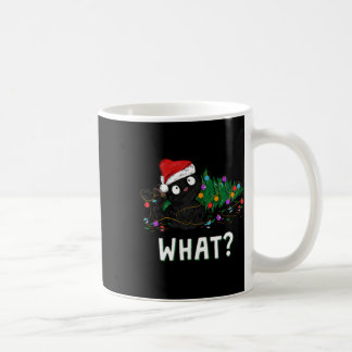 Grappige zwarte kat die kerstboom omver duwt Grafi Koffiemok