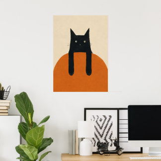 Grappige Zwarte Kat die Loert Minimalistische Mid- Poster