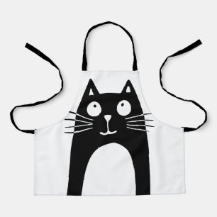 Grappige zwarte kat die omhoog kijkt schort