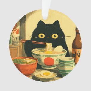 Grappige zwarte kat die ramen eet ornament